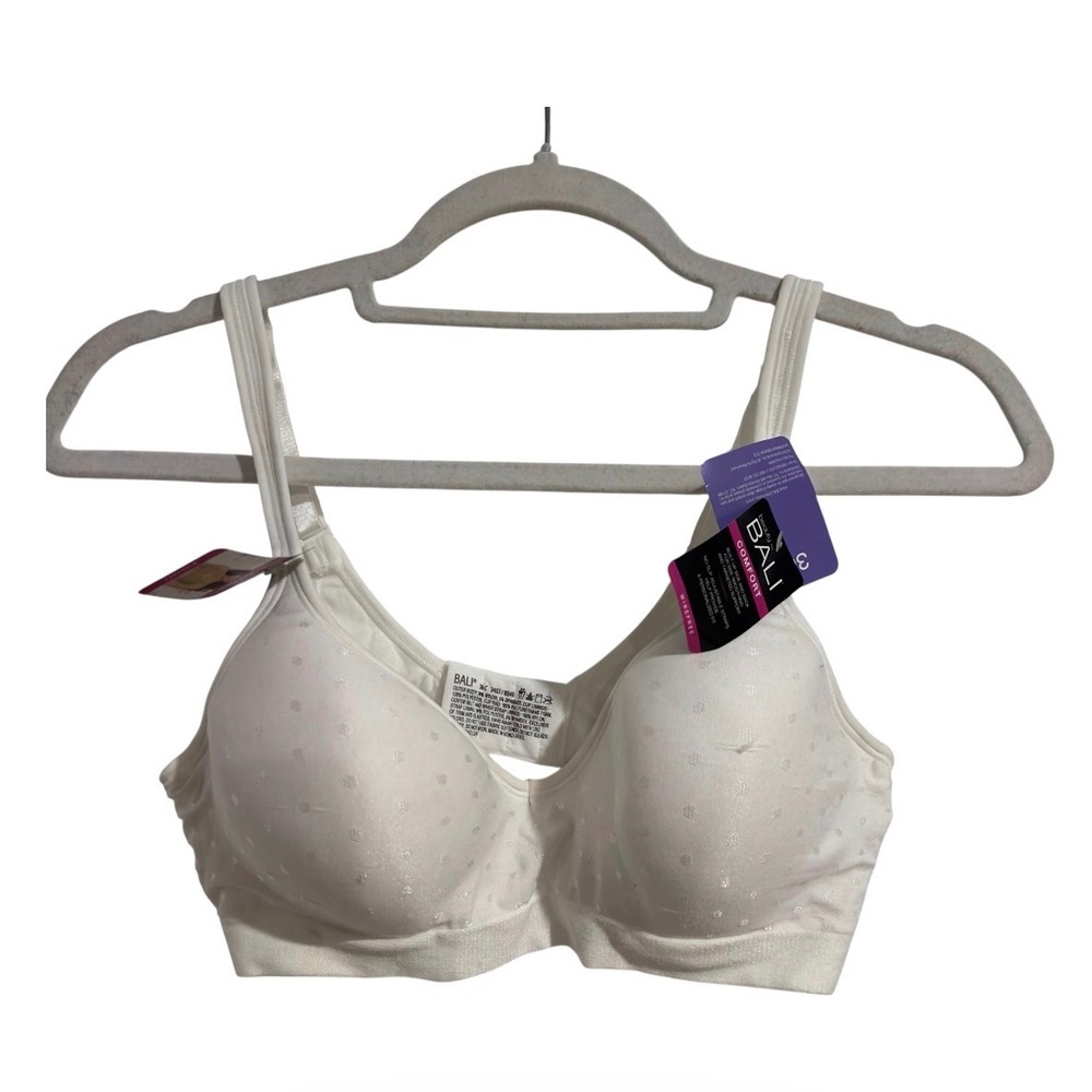 Bali Comfort Wirefree Bra White Polka Dot Jacquard 3463 B540 Womens 36C NWT